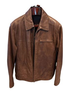 Roundtree & Yorke Men's Brown Leather Bomber Jacket